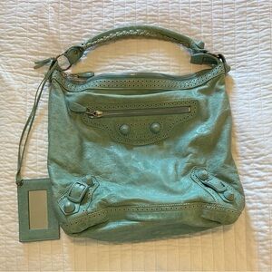 Balenciaga Light Sea Green Leather Arena Day Hobo Bag
